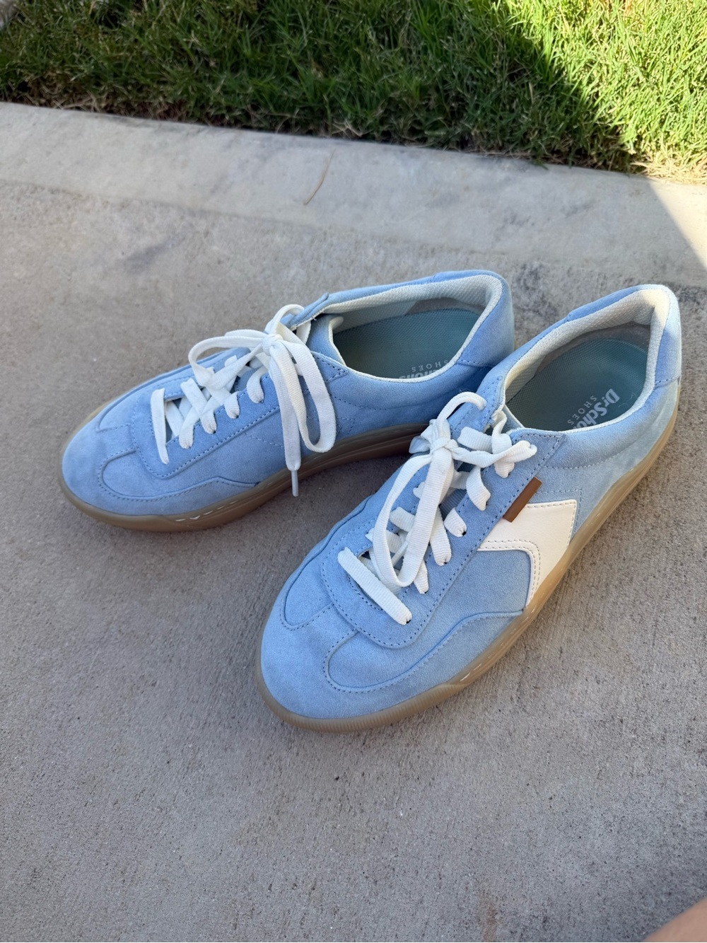 Light Blue Suede Lace-Up Sneakers with White Accent - Women